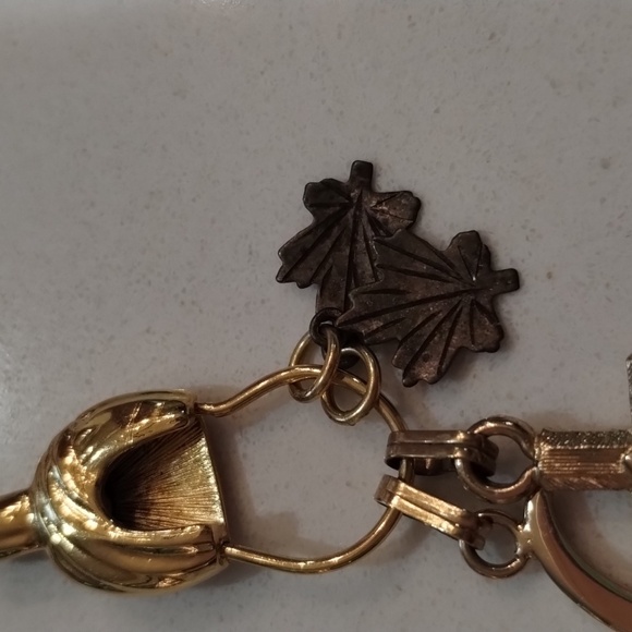 Monet gold tone charms monogram H cross and maple leaves 2 inches long - Picture 3 of 8